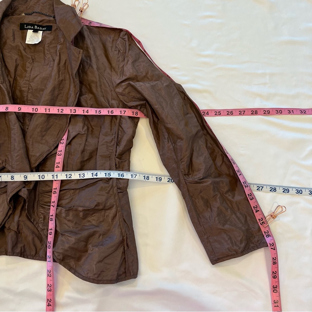 Lida Baday Ruched Metallic Crinkled Puckered Fitted Evening Blazer Jacket SZ 12 - Picture 14 of 16
